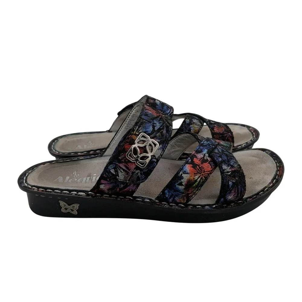 Alegria Victoriah Multi-Color Floral Leather Slide Sandals Womens 39 VIC-343